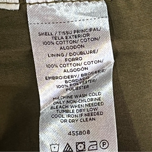 Ann Taylor Olive green Enbroidered A line lined Skirt pockets boho  size 2 - Picture 5 of 8